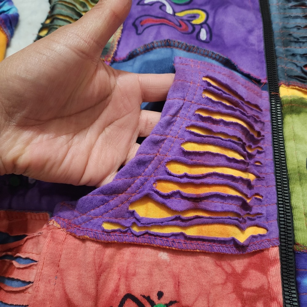 Rising International Hoodie XL Tie Dye Patchwork Sun Celestial Hippie Artsy Boho - Picture 6 of 12